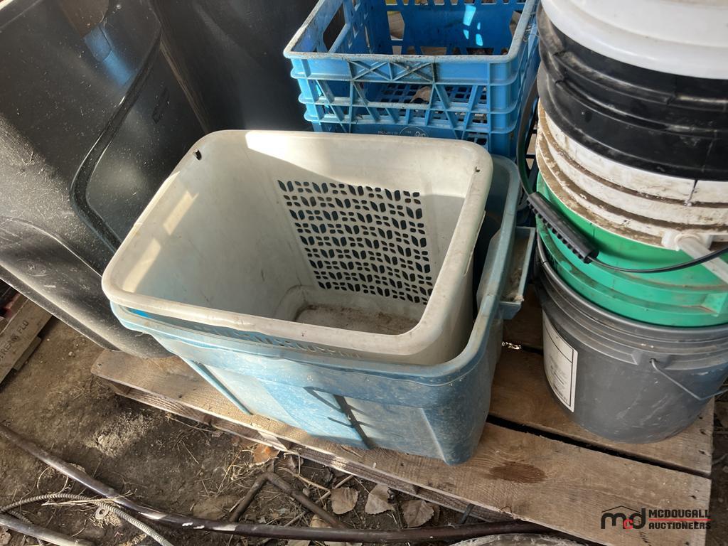 Pallet of Garbage Bins, Crate & Buckets