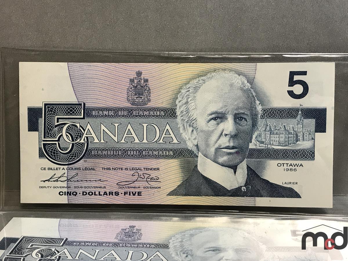 1986 Bank of Canada (3) Uncirculated $5 