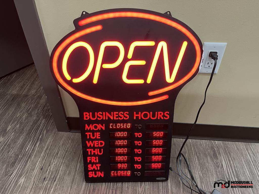 Newon Open Sign w/ Business Hours