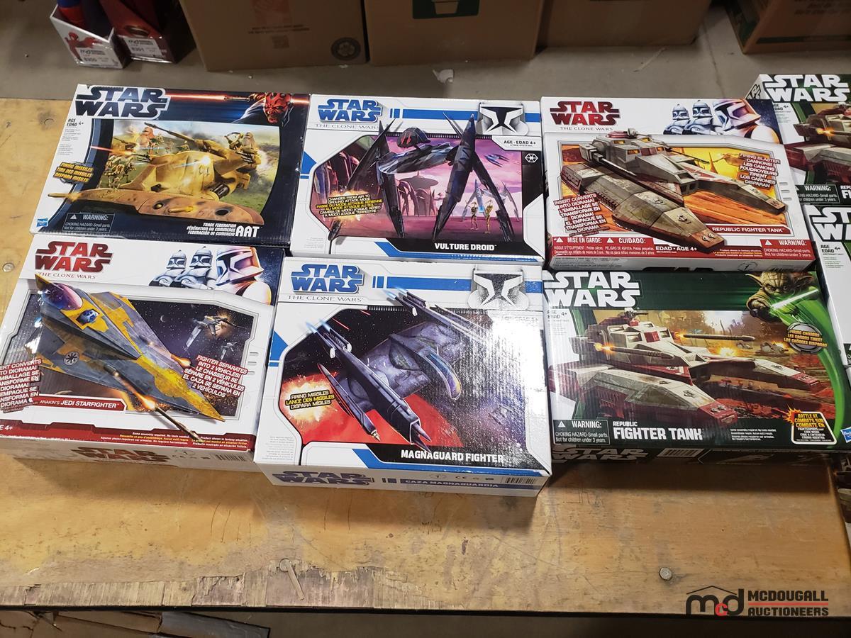 Box of Star Wars Misc. Toy Vehicles & Vader Collectibles