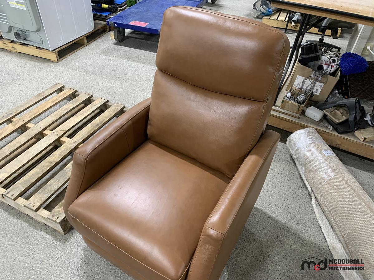 Leather Swivel Recliner, Area Rug (Approx. 8' Wide) and Cushion