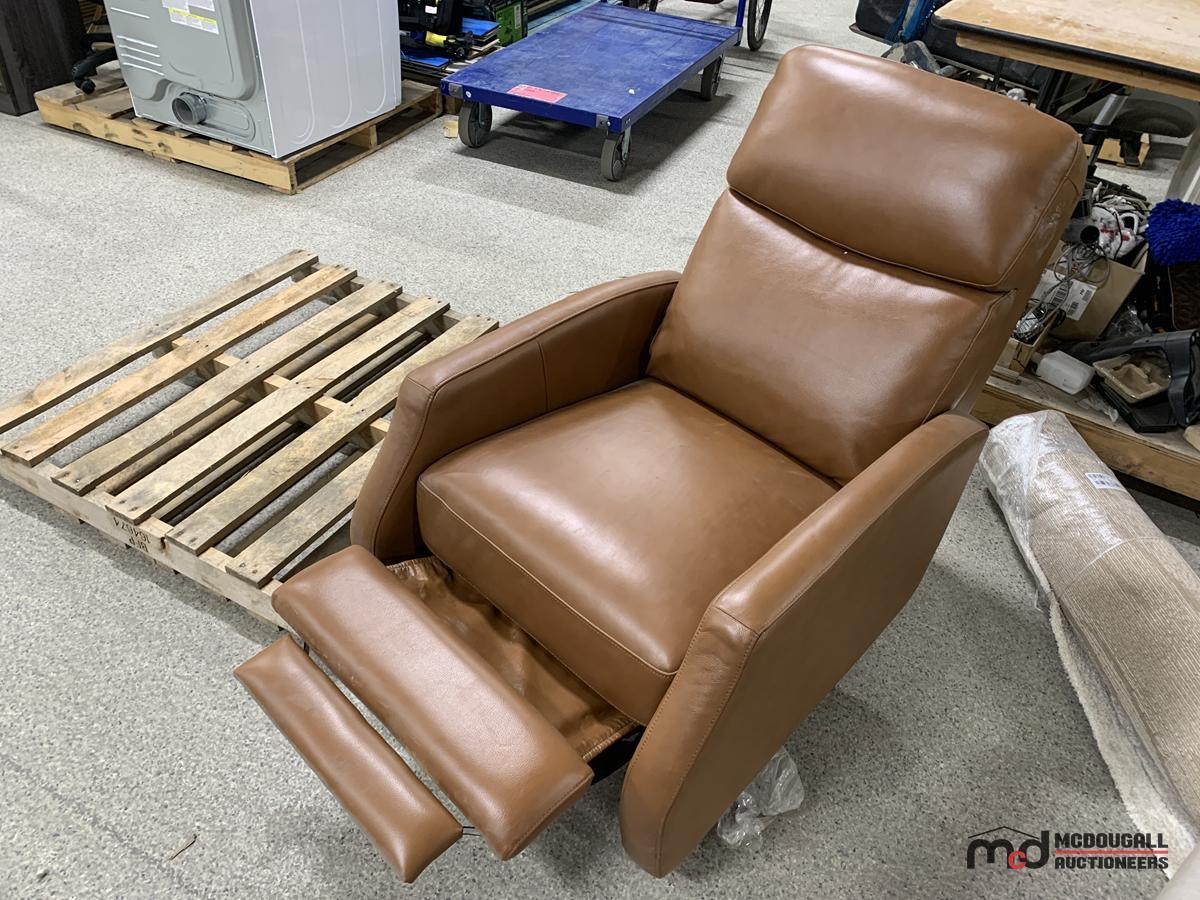 Leather Swivel Recliner, Area Rug (Approx. 8' Wide) and Cushion