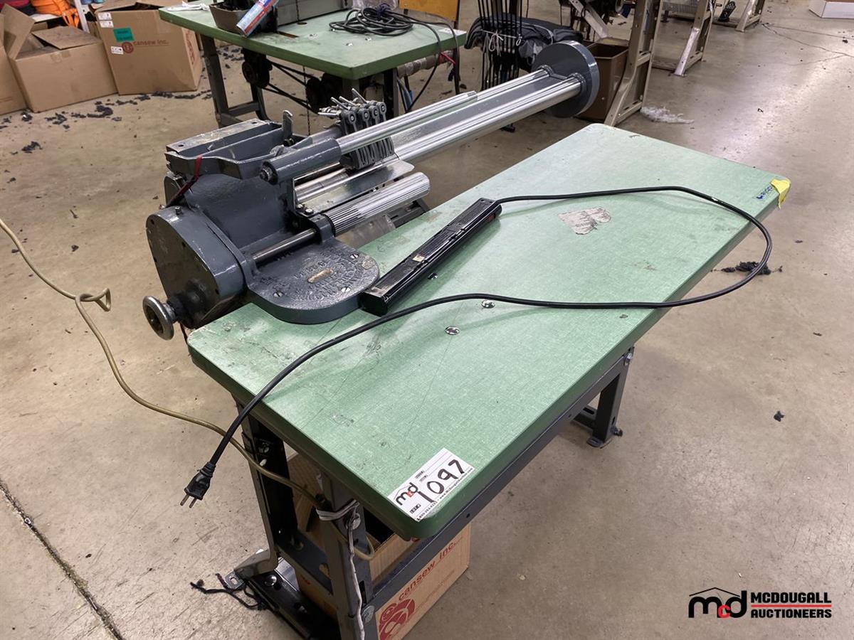 Utica Adjustable Fabric Slitting Machine w/ Table