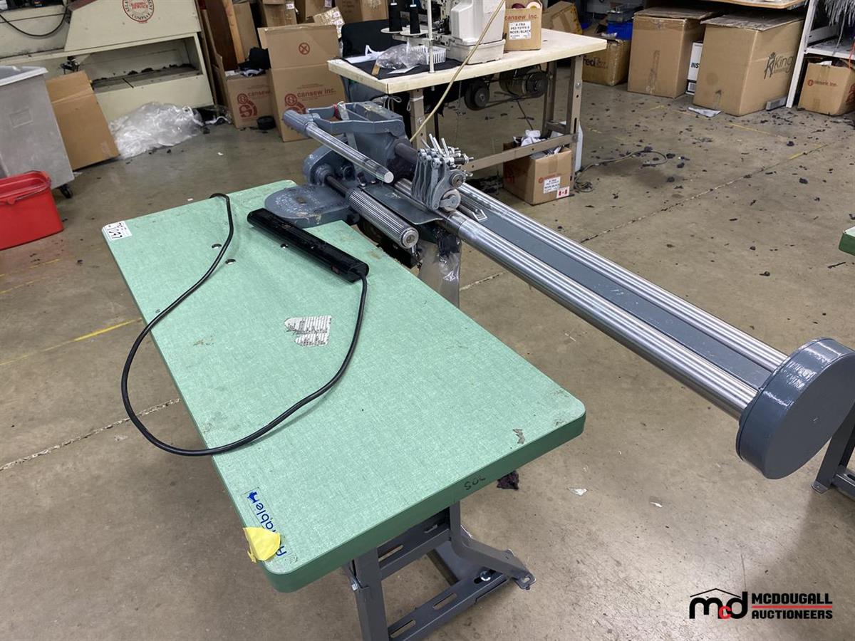 Utica Adjustable Fabric Slitting Machine w/ Table