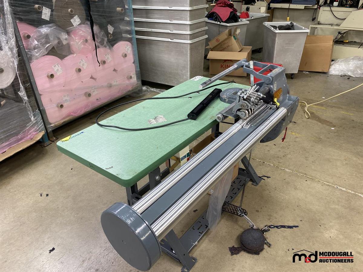 Utica Adjustable Fabric Slitting Machine w/ Table
