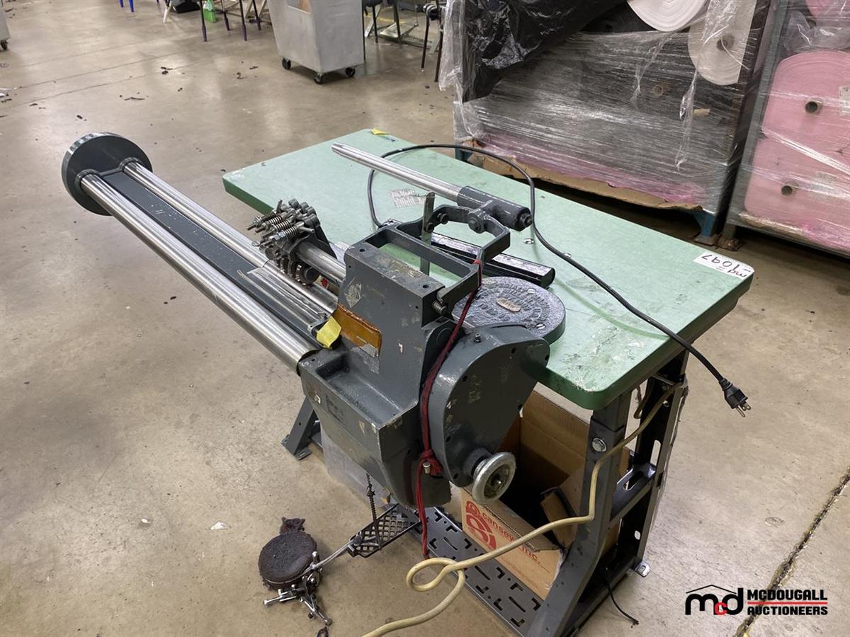 Utica Adjustable Fabric Slitting Machine w/ Table