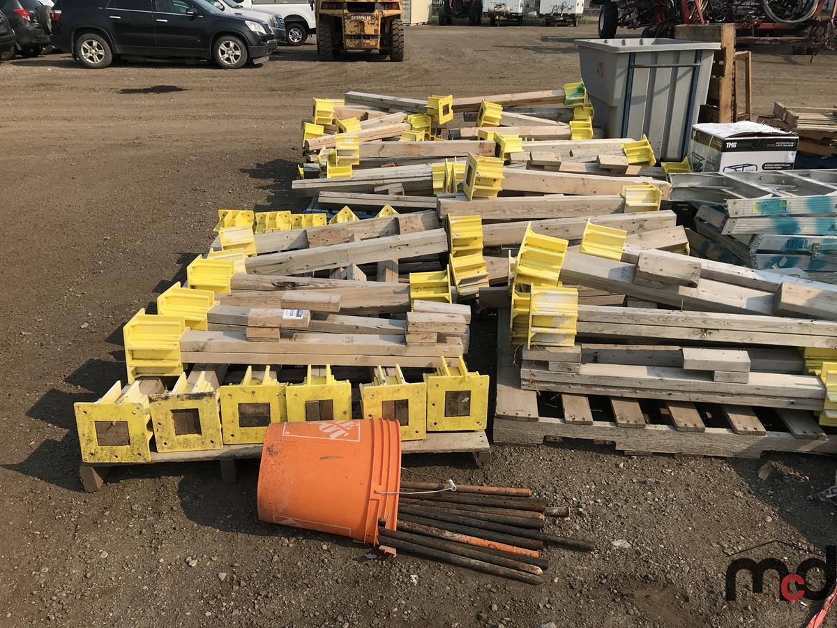 Large Group of Wood Posts & Bucket of Stakes