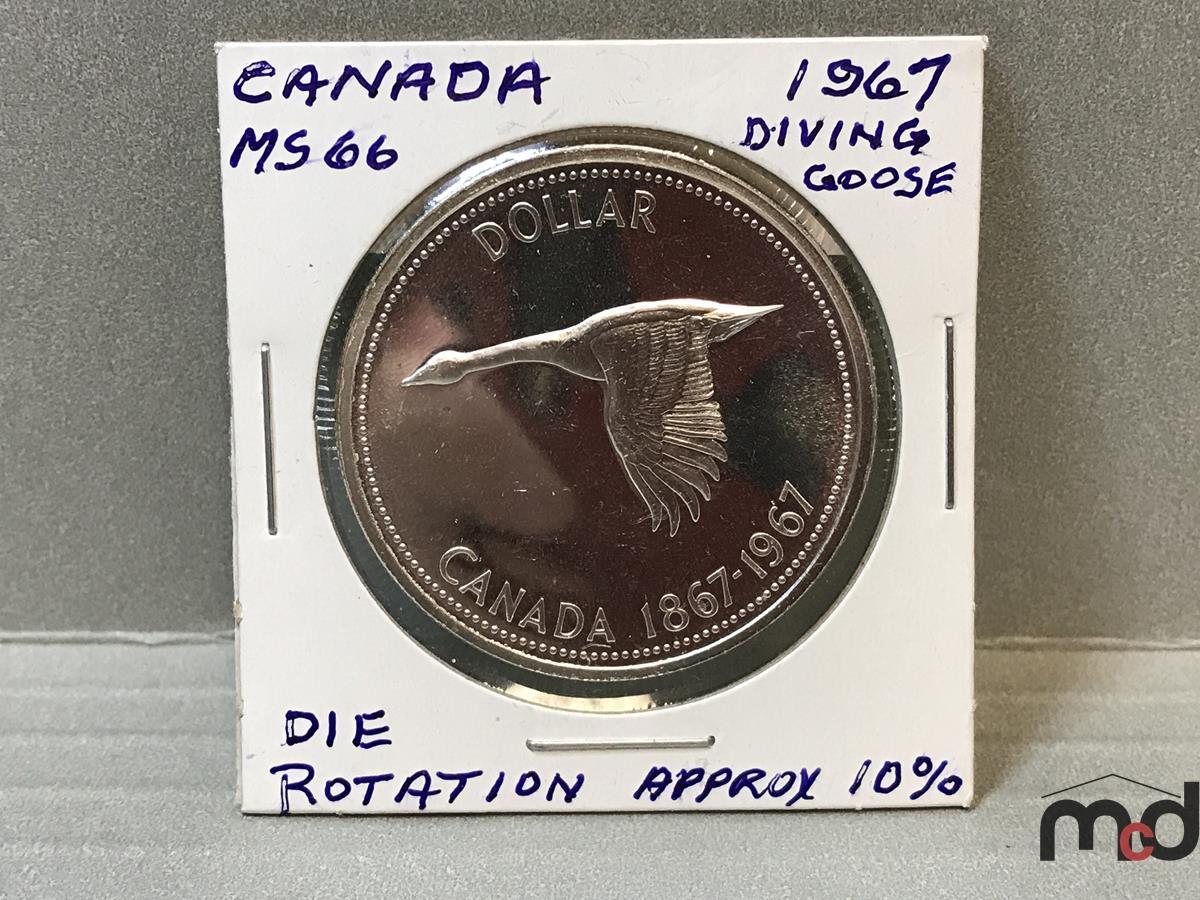 1967 Canada Uncirculated Silver $1 Coin - Diving Goose - Die Rotation ...