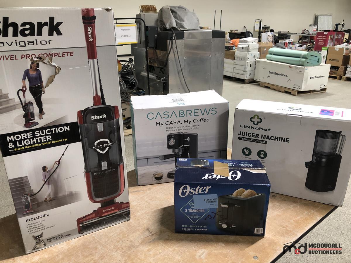 Shark Navigator Vac, Casabrews Espresso Maker, Juicer Machine and Toaster
