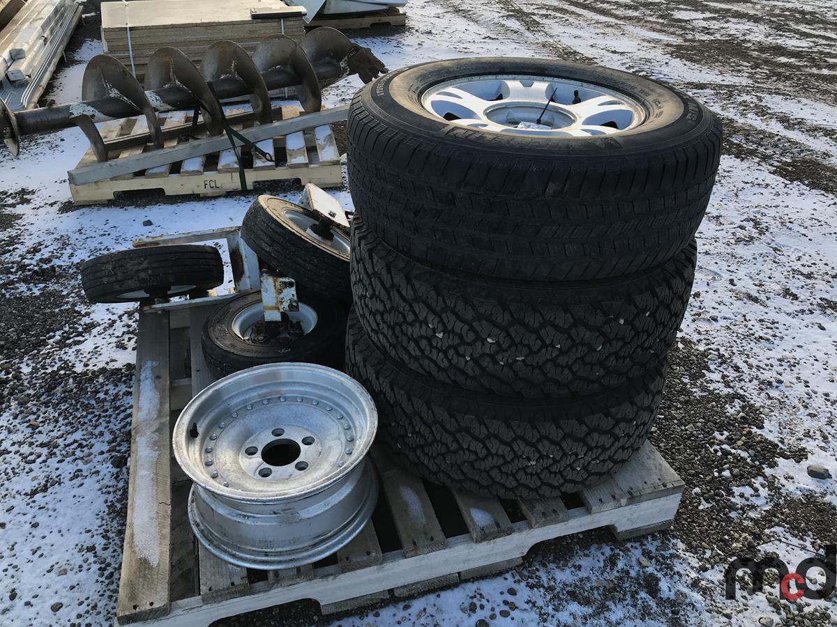 Pallet w/ Assorted Tires, Casters & Rim