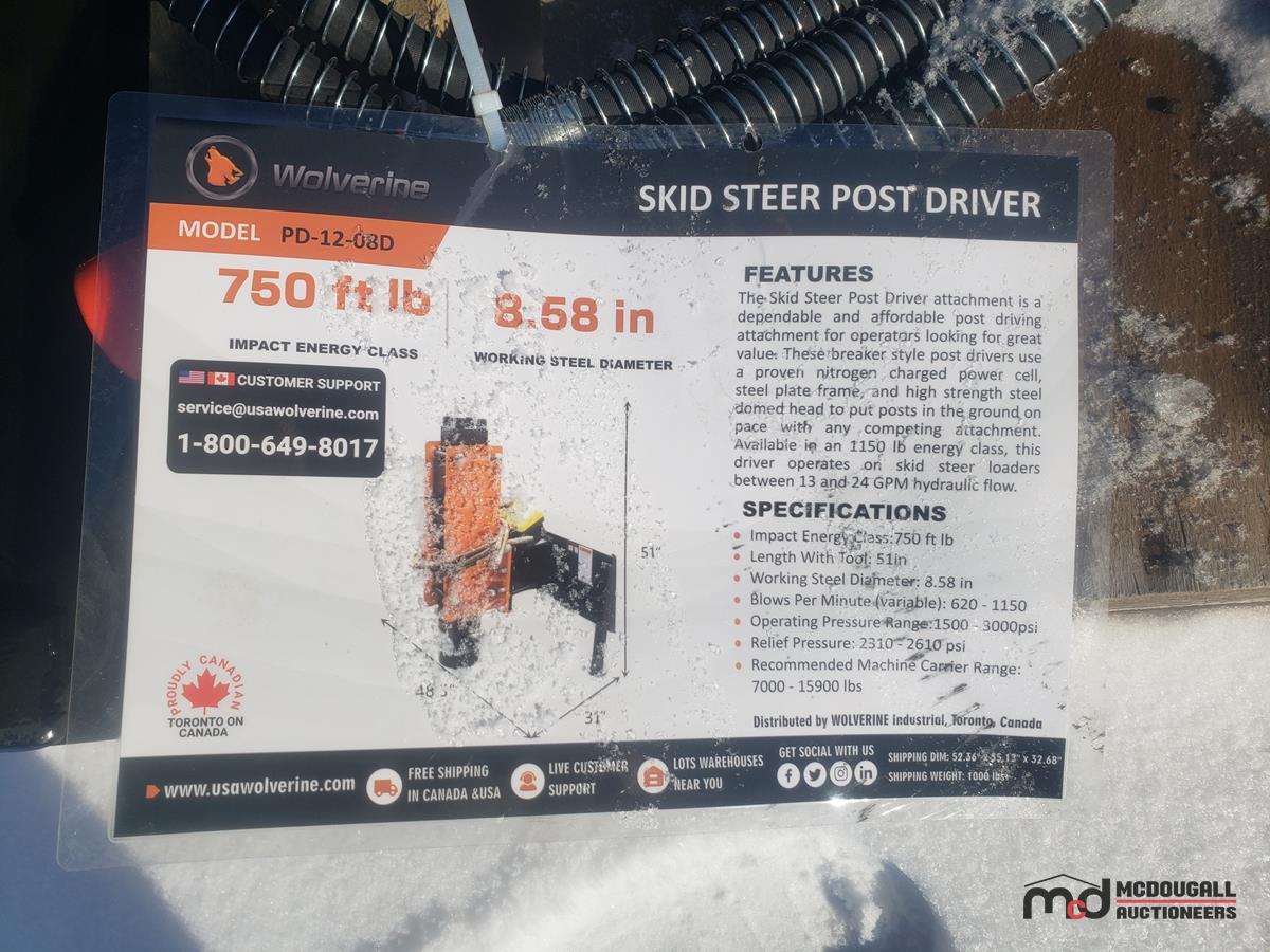 2025 Wolverine PD-12-08D Post Driver Skid Steer Attachment