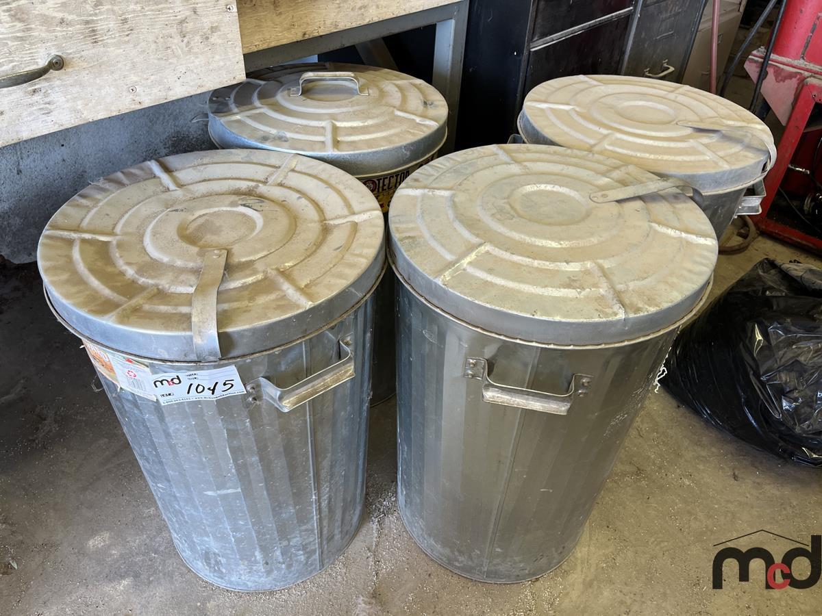 Set of (4) Metal Bins & Shop Rags