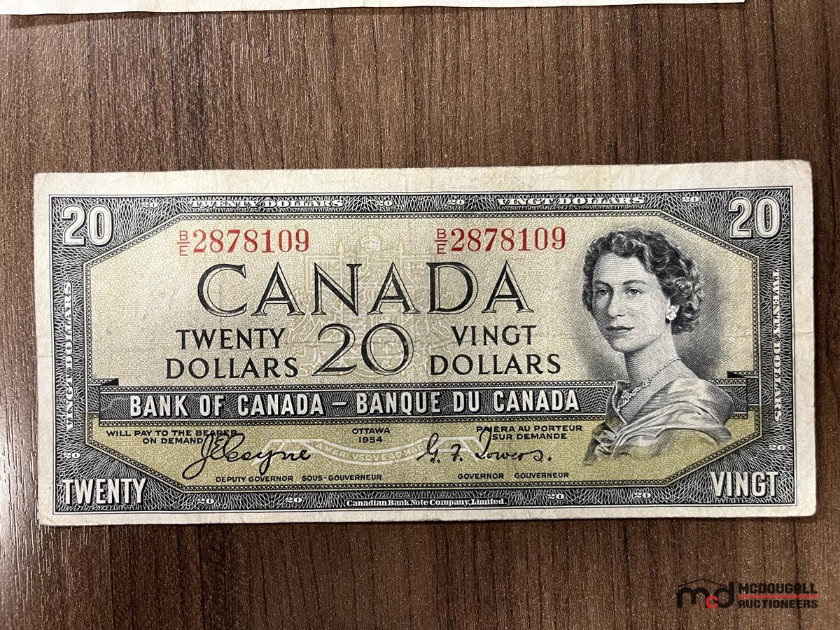 1954 Bank of Canada $1, $2 & $20 Devil's Face Banknotes