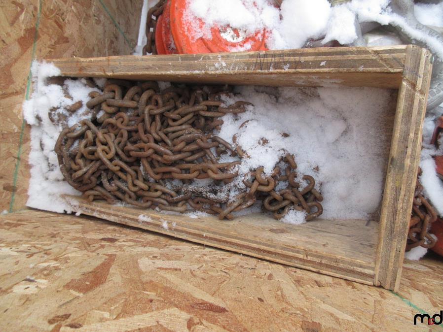 Crate of Assorted Chain Hoists, Chains, Slings and Other Items